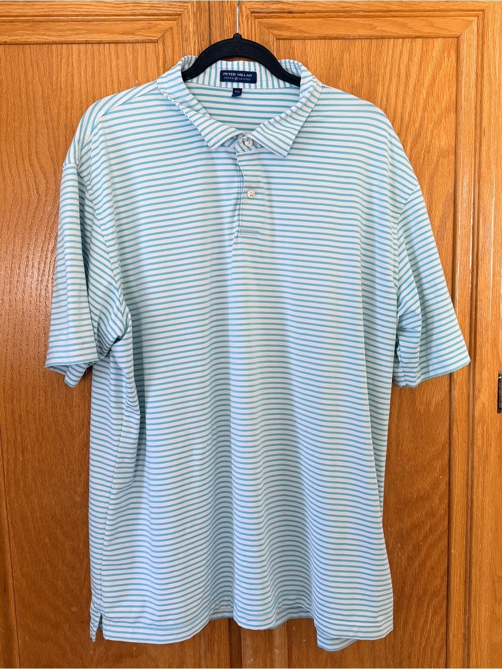 Peter Millar Seaside Polo Shirt in light aqua white striped sz XXL for men